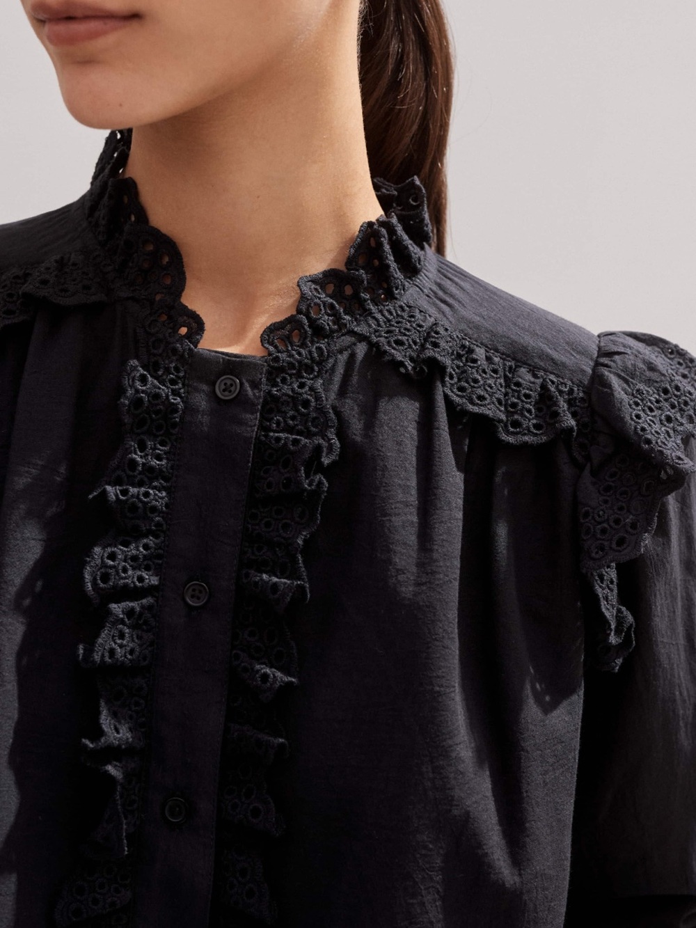 Me+Em Cotton Broderie Ruffle Cropped Top in black size 6 - Picture 3 of 8